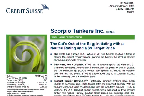 Initiating Coverage on Scorpio Tankers project