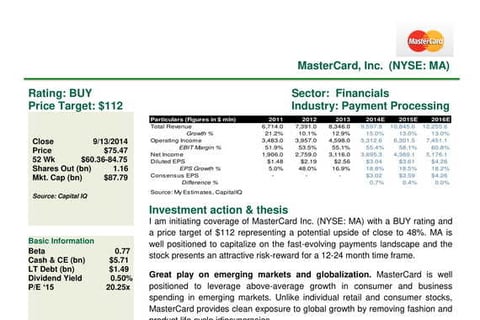 Equity Research Note - MasterCard project