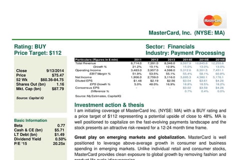 Equity Research Note - MasterCard project