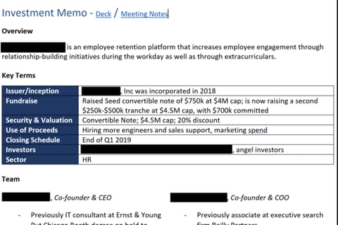 Early-Stage Company Due Diligence project