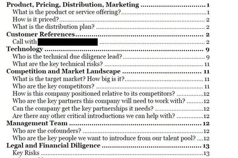 Venture Investment Due Diligence Report project