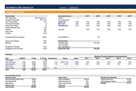 LBO Model with Returns Analysis project