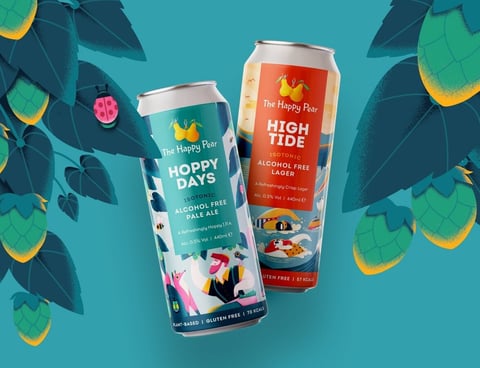 Illustrated Packaging for Happy Pear's Non-alcoholic Beer Line project