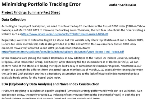 Machine Learning Model: TIC Approach to Minimize Tracking Error project