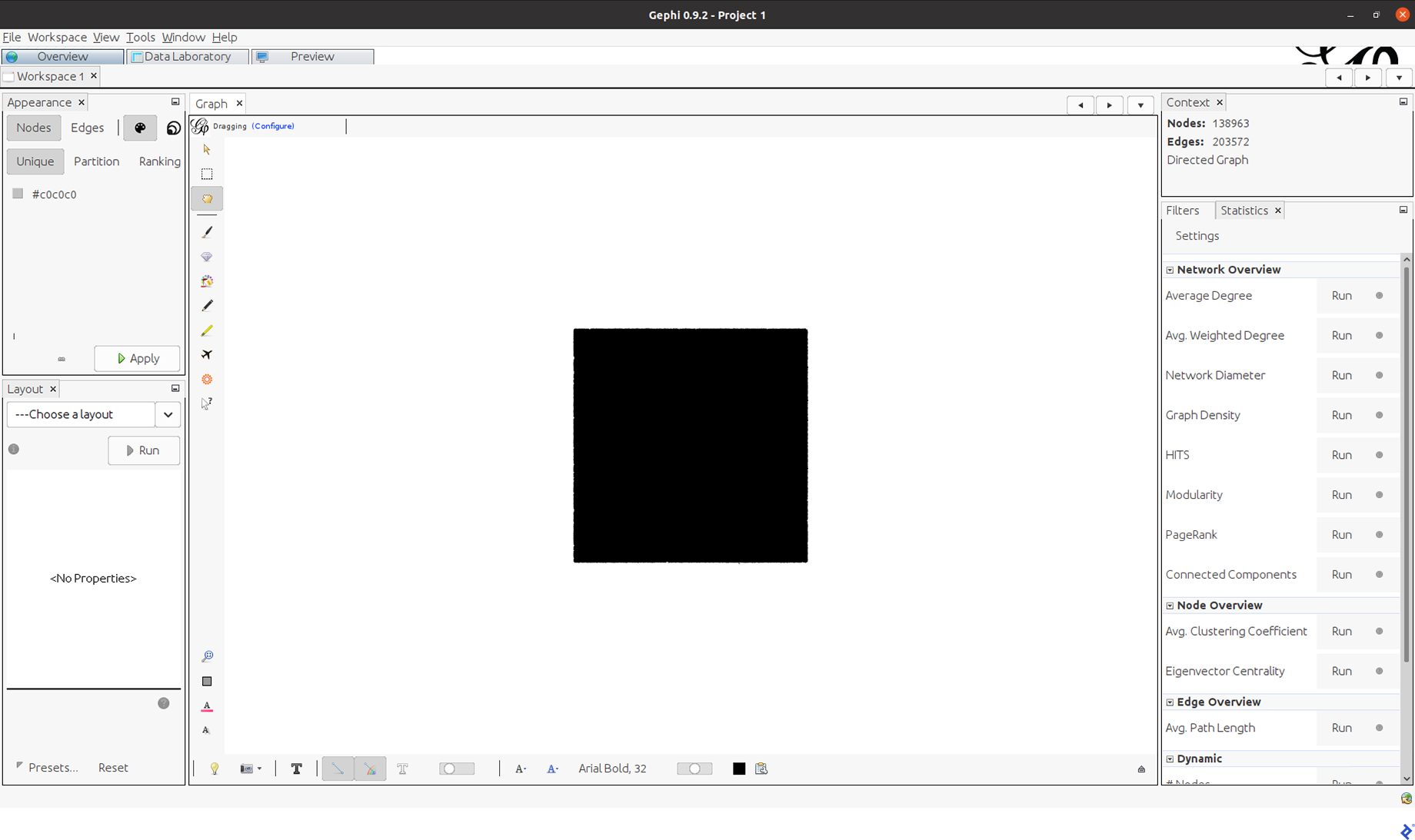 A screenshot showing Gephi's user interface from which users can open a new graph file.