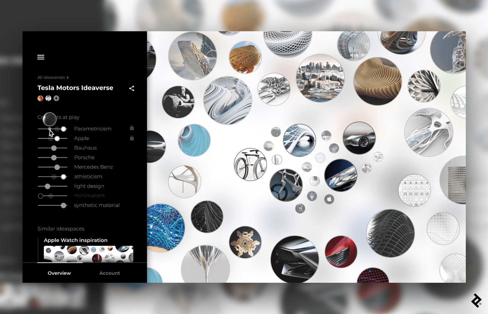 Screenshot of Tesla Motors’ Ideaverse shows how to adjust a product in real time as an established example of a collaborative prompt optimization.