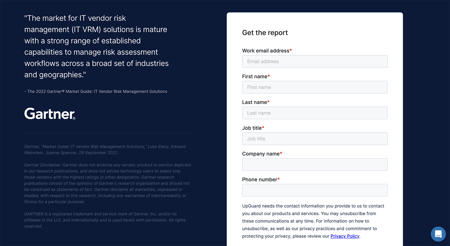 In exchange for user information, UpGuard gives out an exclusive market guide by Gartner.