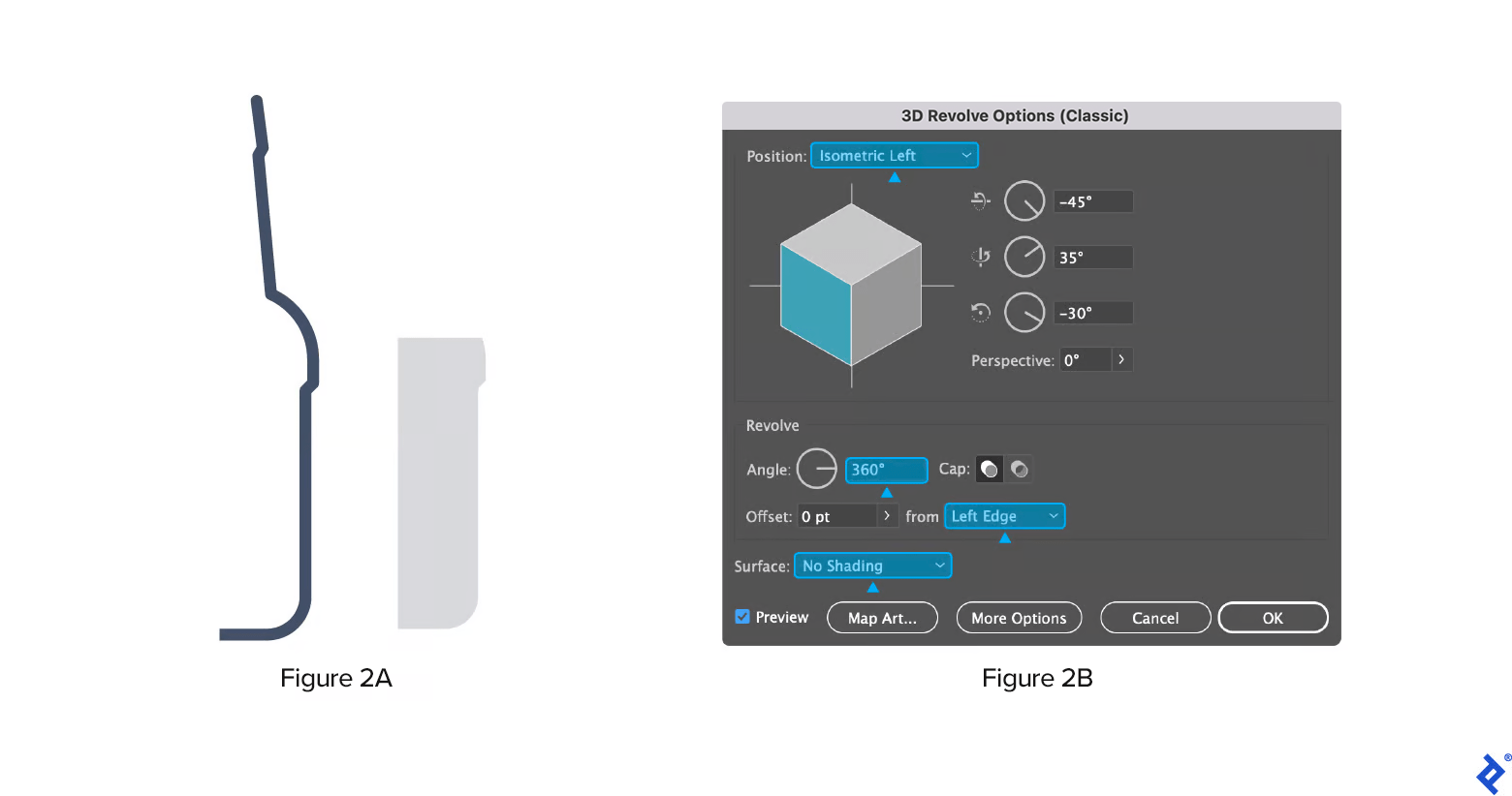 Ensure that the angle, offset, and surface have the correct settings.