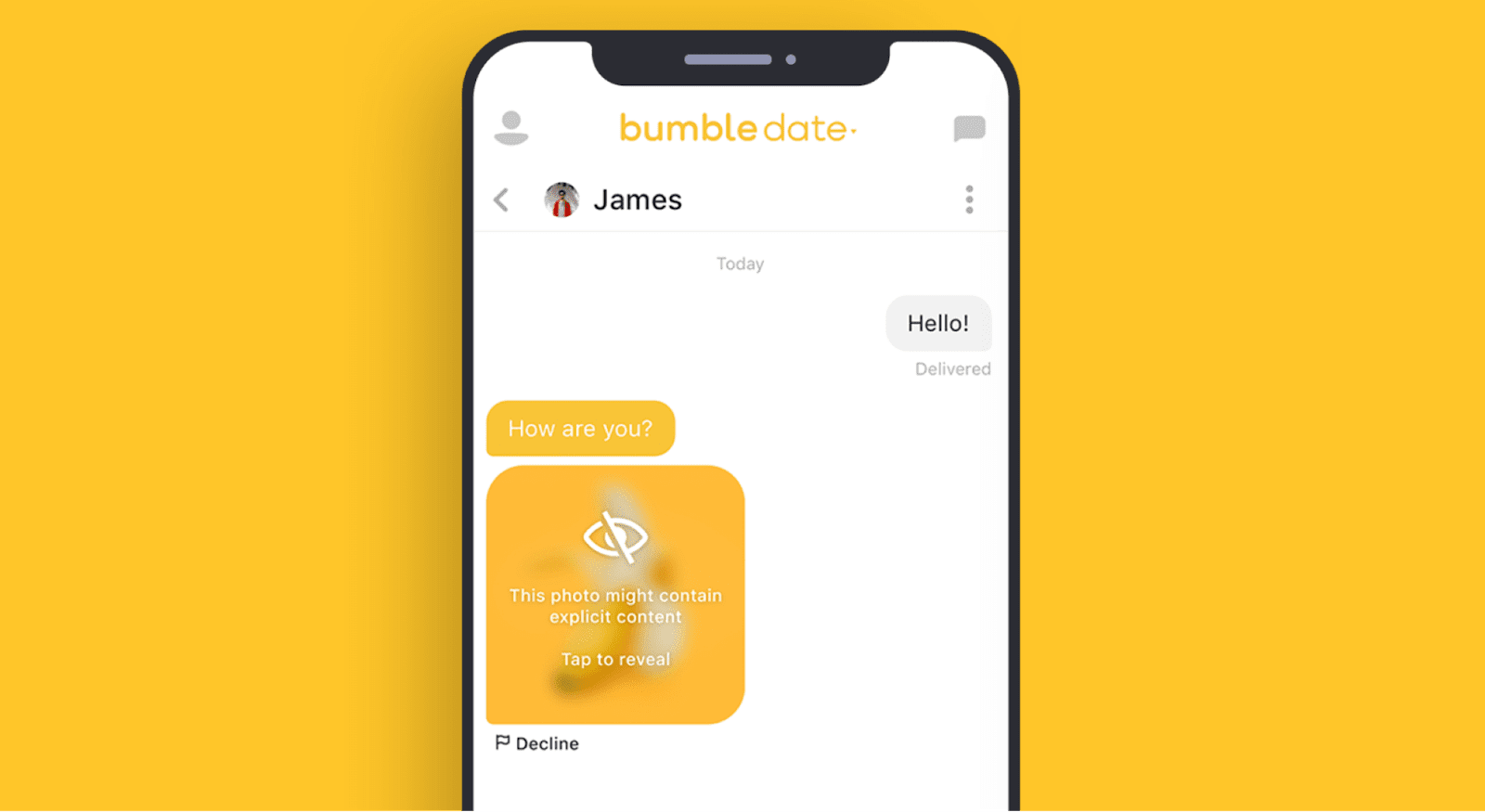 Bumble’s Private Detector blurs potentially explicit content, letting the user decide whether to reveal the image or not.