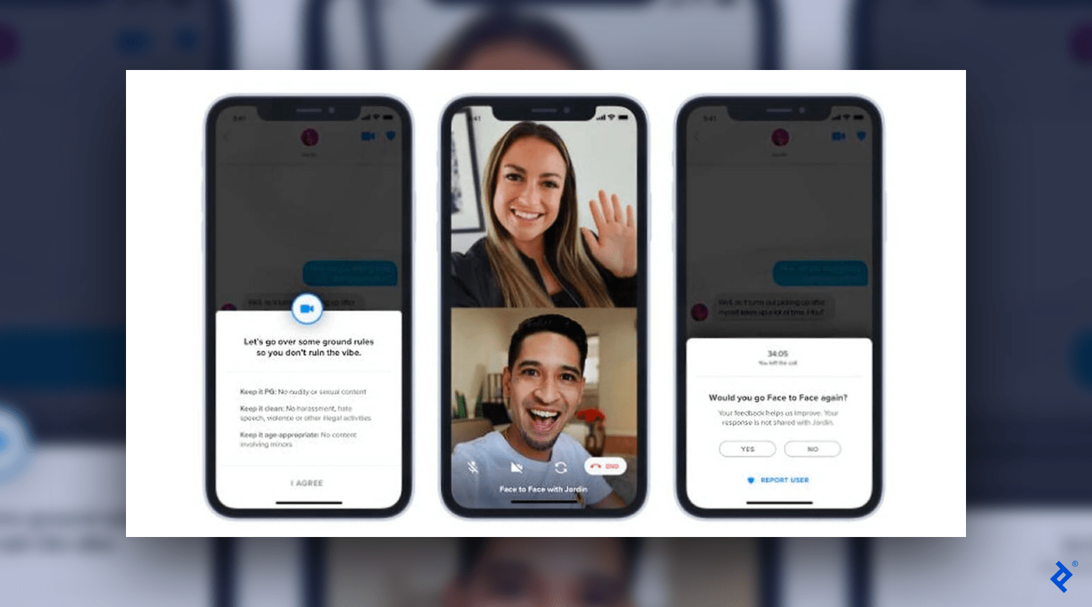 Two Tinder users can initiate a Face to Face chat on the app without having to exchange personal contact information or meet in person.