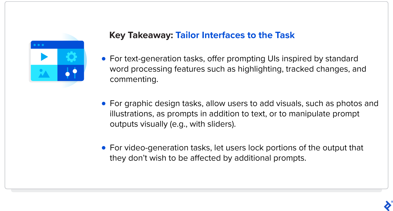 AI text prompts could use word processing features. Users could use images to guide visual tasks and be able to lock assets for a video task.