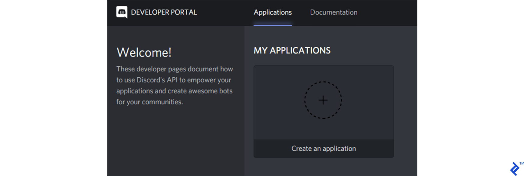 screenshot of the developers portal