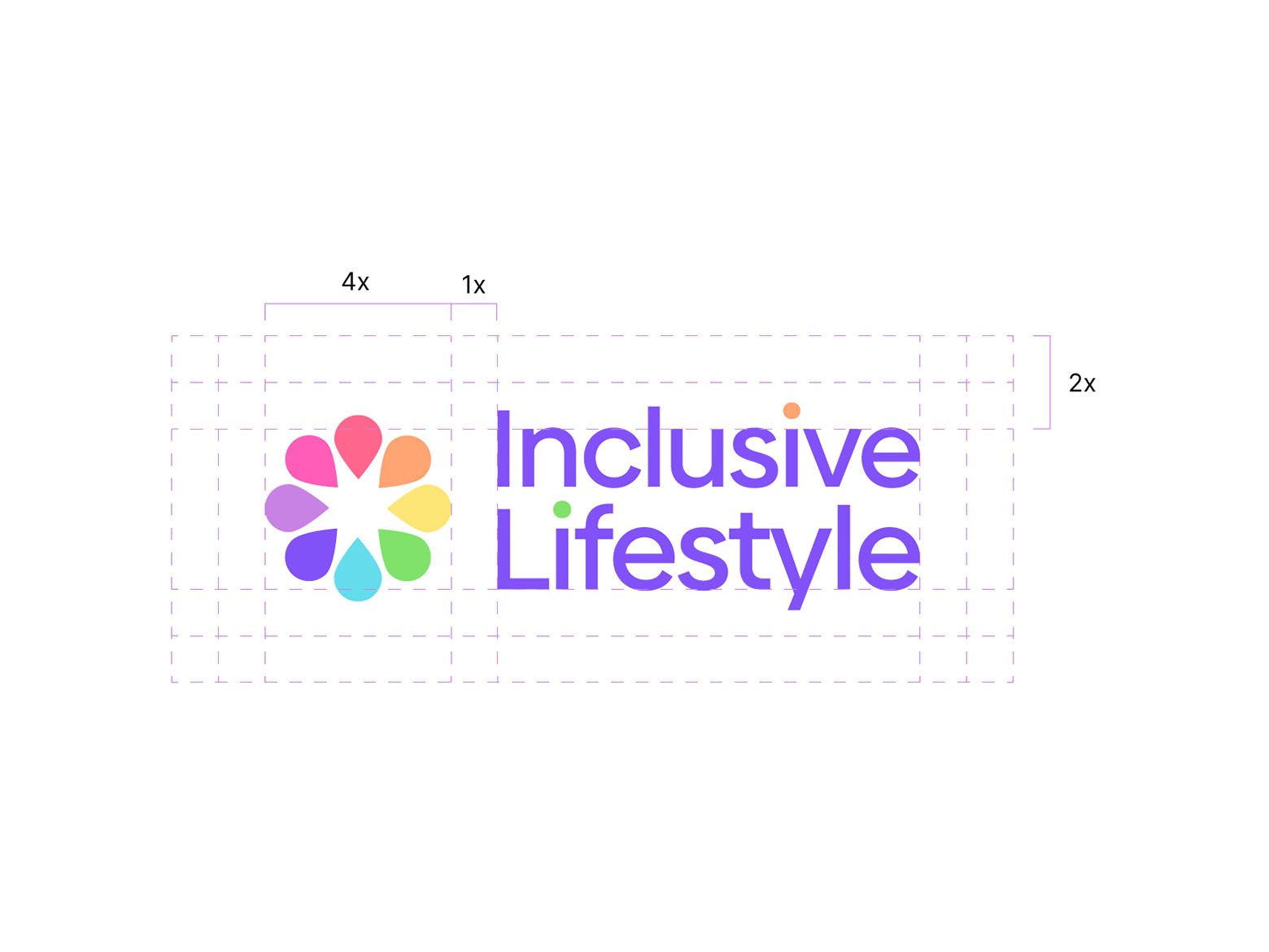 Inclusive Lifestyle’s rebranding case study: the new logo and logotype within a grid.