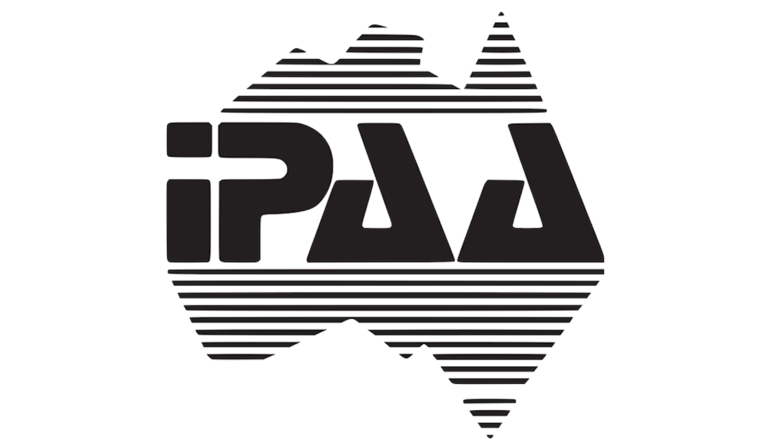 The old black-and-white IPAA logo featuring the letters "IPAA" rendered in a heavy, angular typeface reminiscent of a style popular in the 1980s, overlaid atop a stylized map of Australia filled in with vertical stripes.