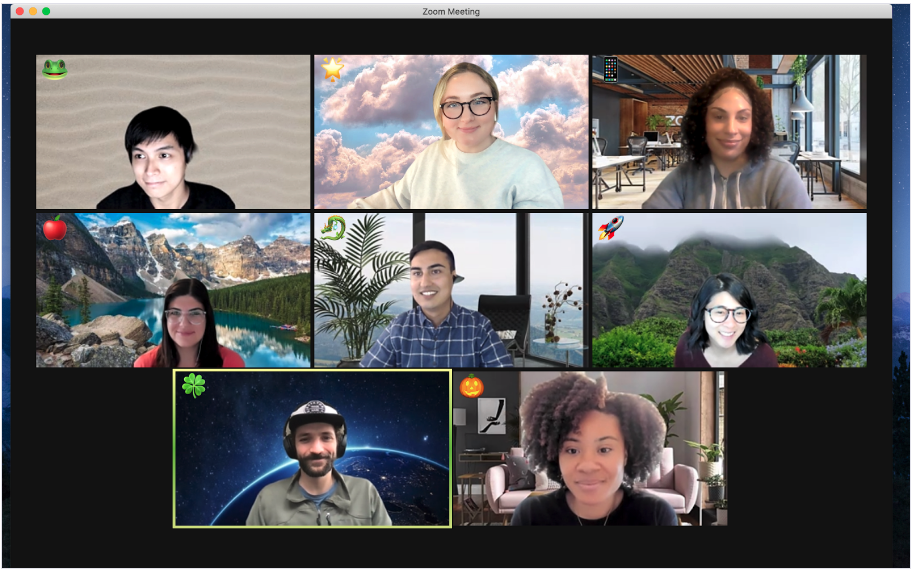 A screenshot of a virtual meeting with eight participants.