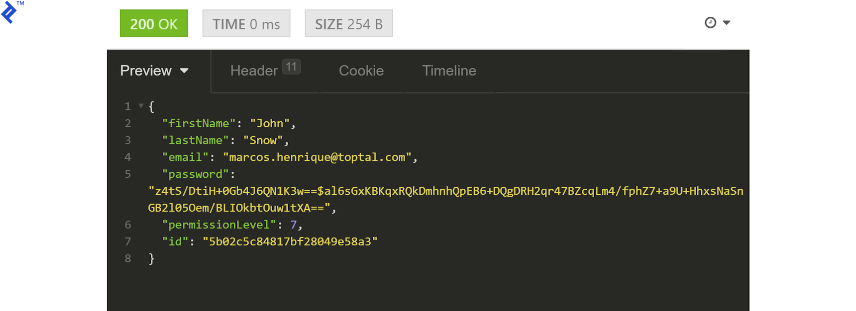 Response after successful change
