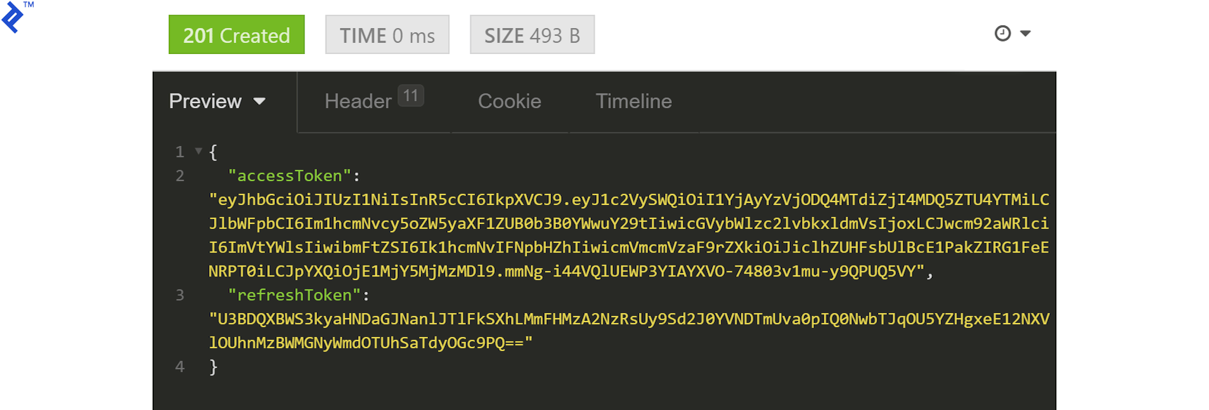 Confirmation containing the corresponding JSON Web Token