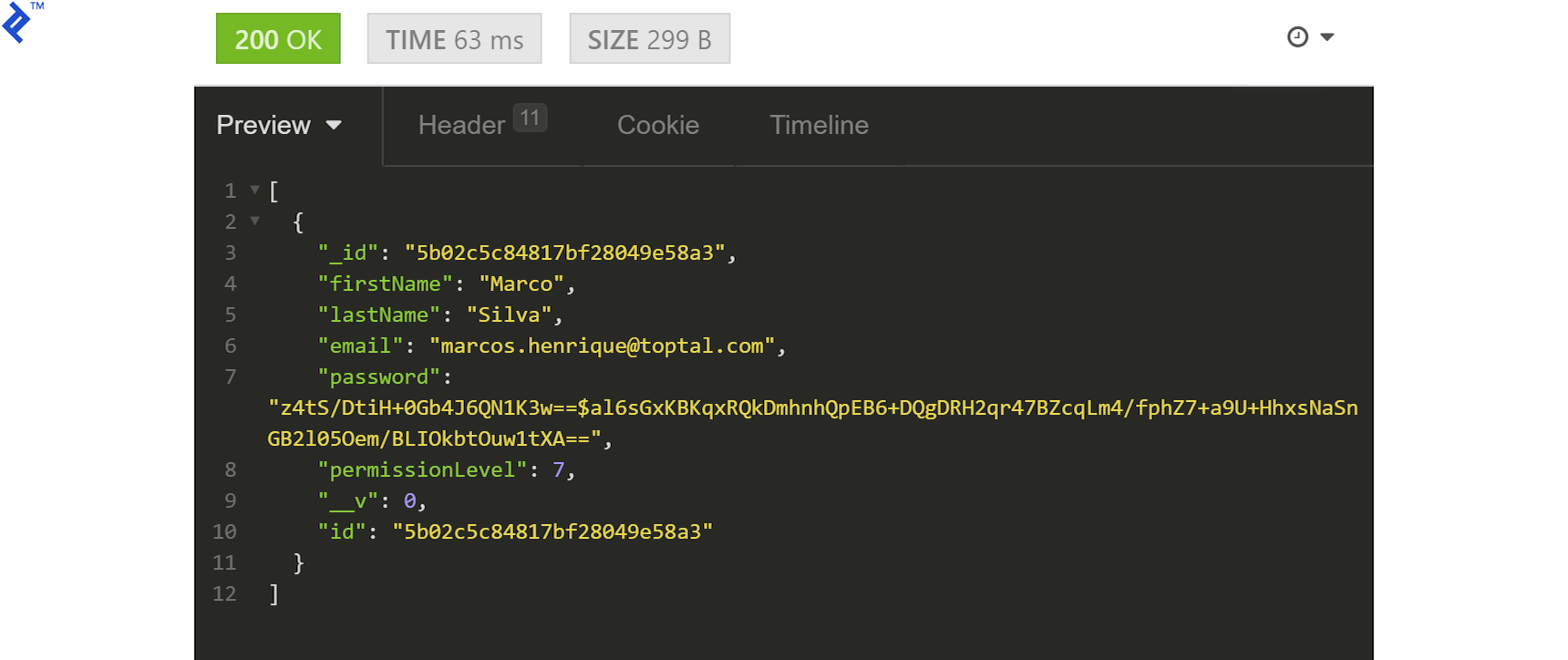 Response with all users and their data