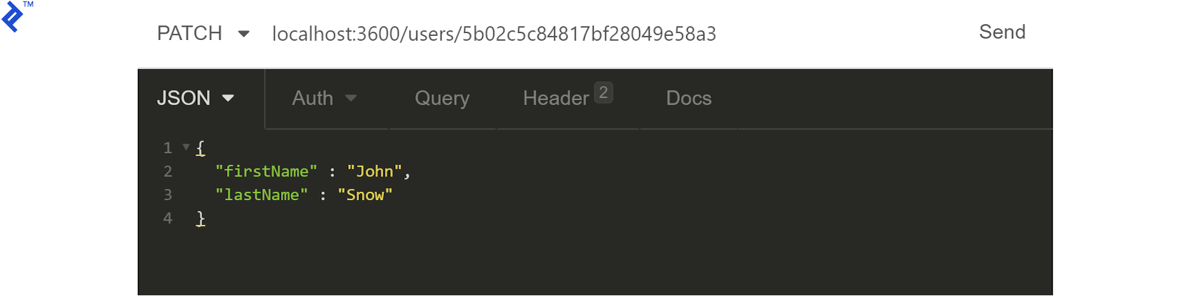 Request containing partial data to be updated