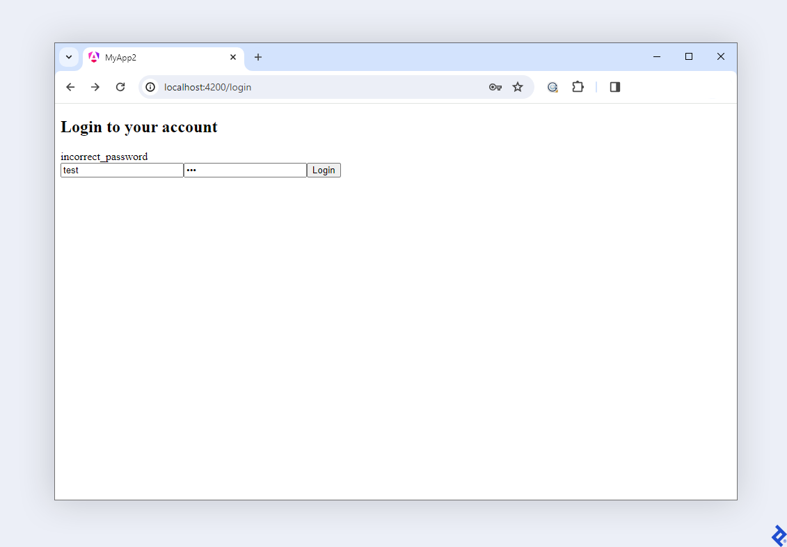 The login page with an error message.