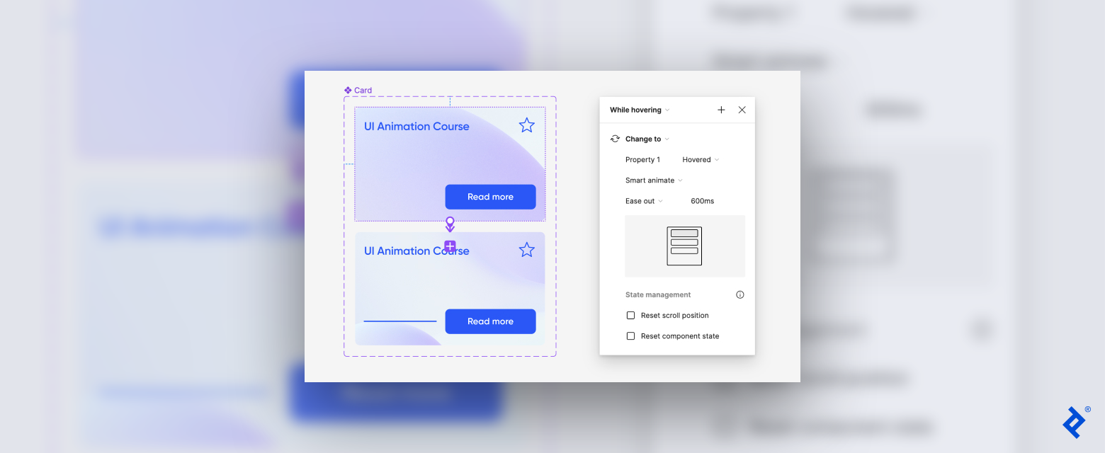 A screenshot shows the product card variants and the pop-up panel for the animation settings to the right.