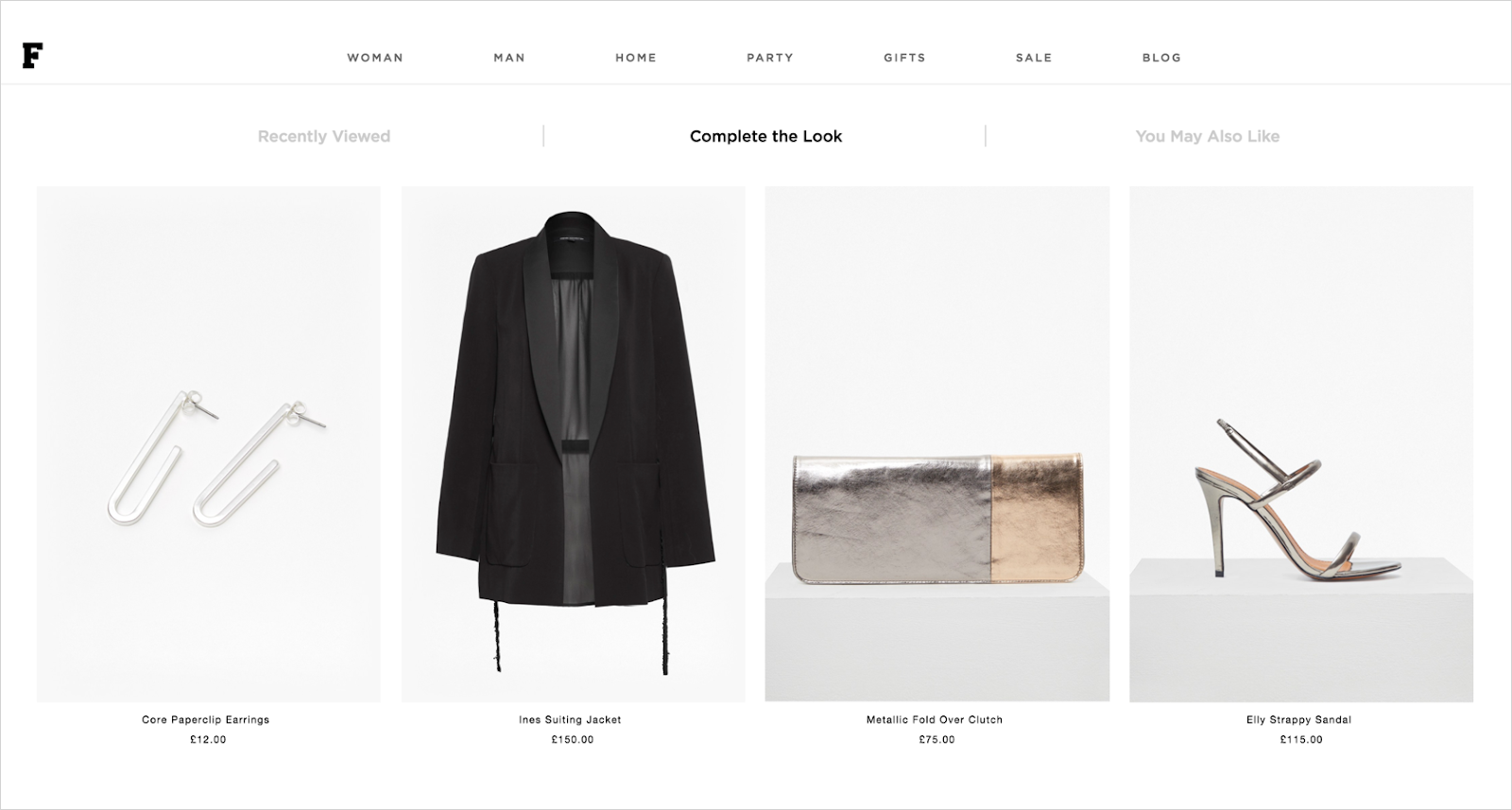 Complementary and recommended accessories and clothes on an e-commerce site.