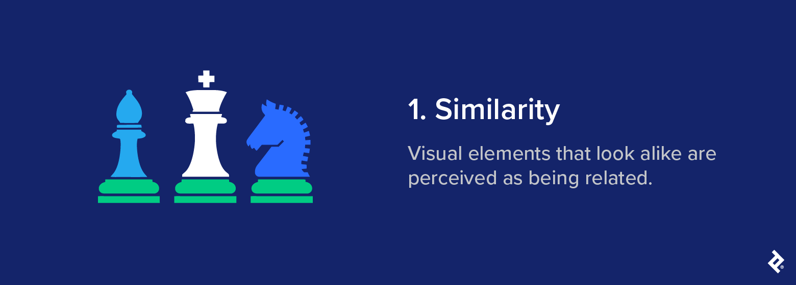 Illustration of three chess pieces with the heading “Similarity” and text explaining that visual elements that look alike are perceived as related.