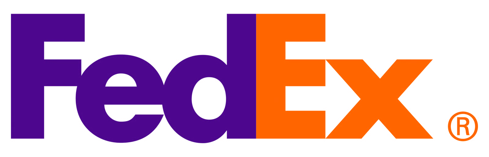 FedEx logo in purple and orange lettering, with a hidden arrow formed between the “E” and “x.”
