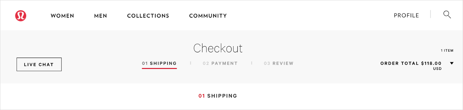 A three-step checkout process.