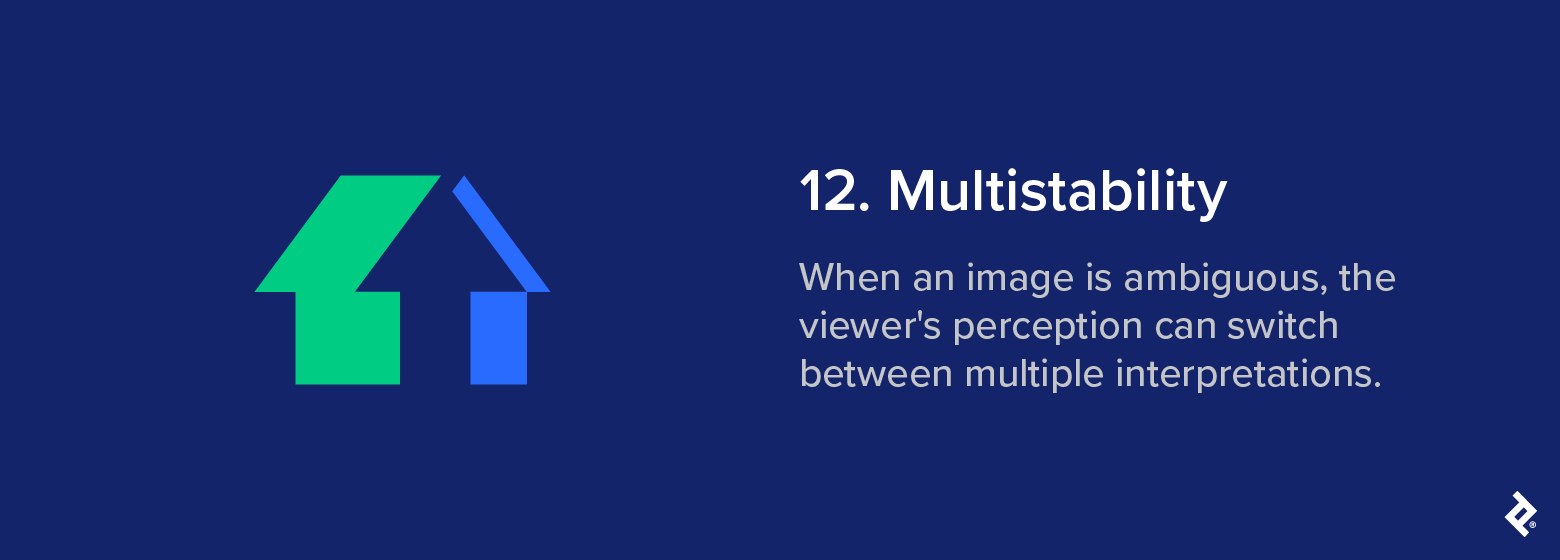 Ambiguous geometric shapes that can be perceived in multiple ways, labeled “Multistability,” illustrating shifting visual interpretations.