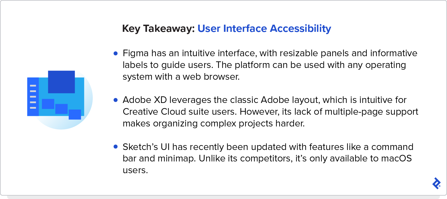 Three key takeaways in relation to user interface accessibility in Figma, Adobe XD, and Sketch.