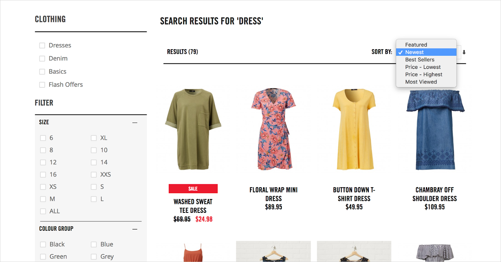 Sorting and filtering search results on an e-commerce website.