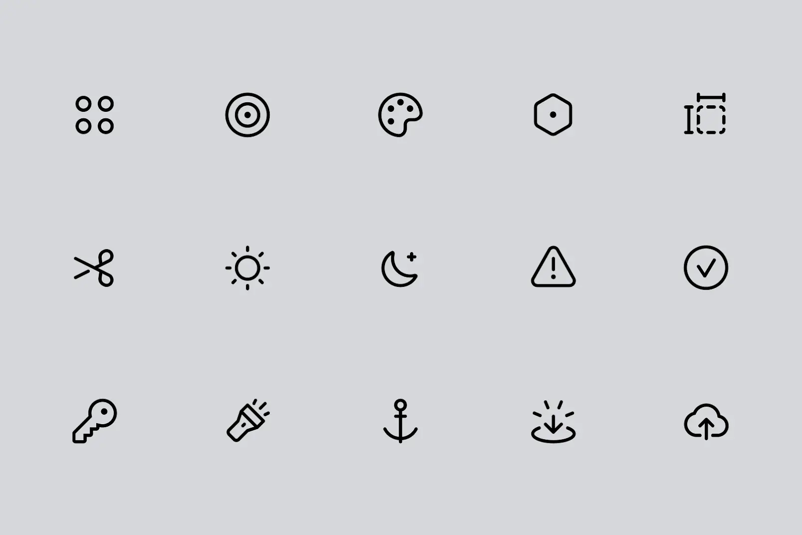 Fifteen of the 200 new UI icons available in Figma UI3.