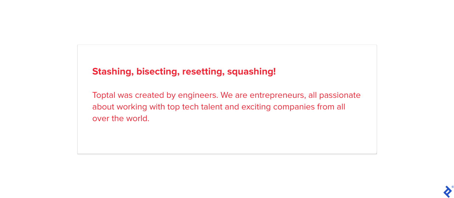 Git bisect, step 1: a web page with red text.