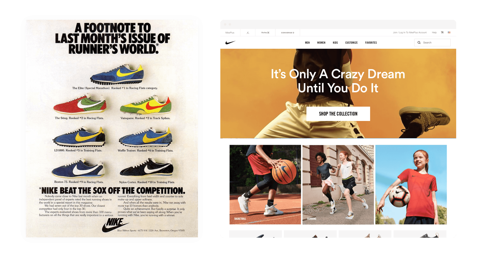 Strong visual hierarchy has persisted through decades of Nike