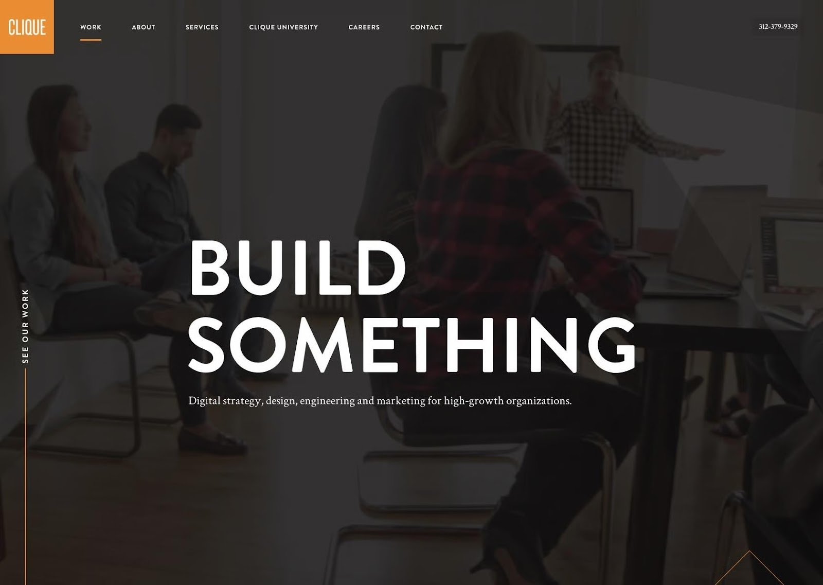 An example of the emphasis principle of design, showing large, bold white text on a dark background.