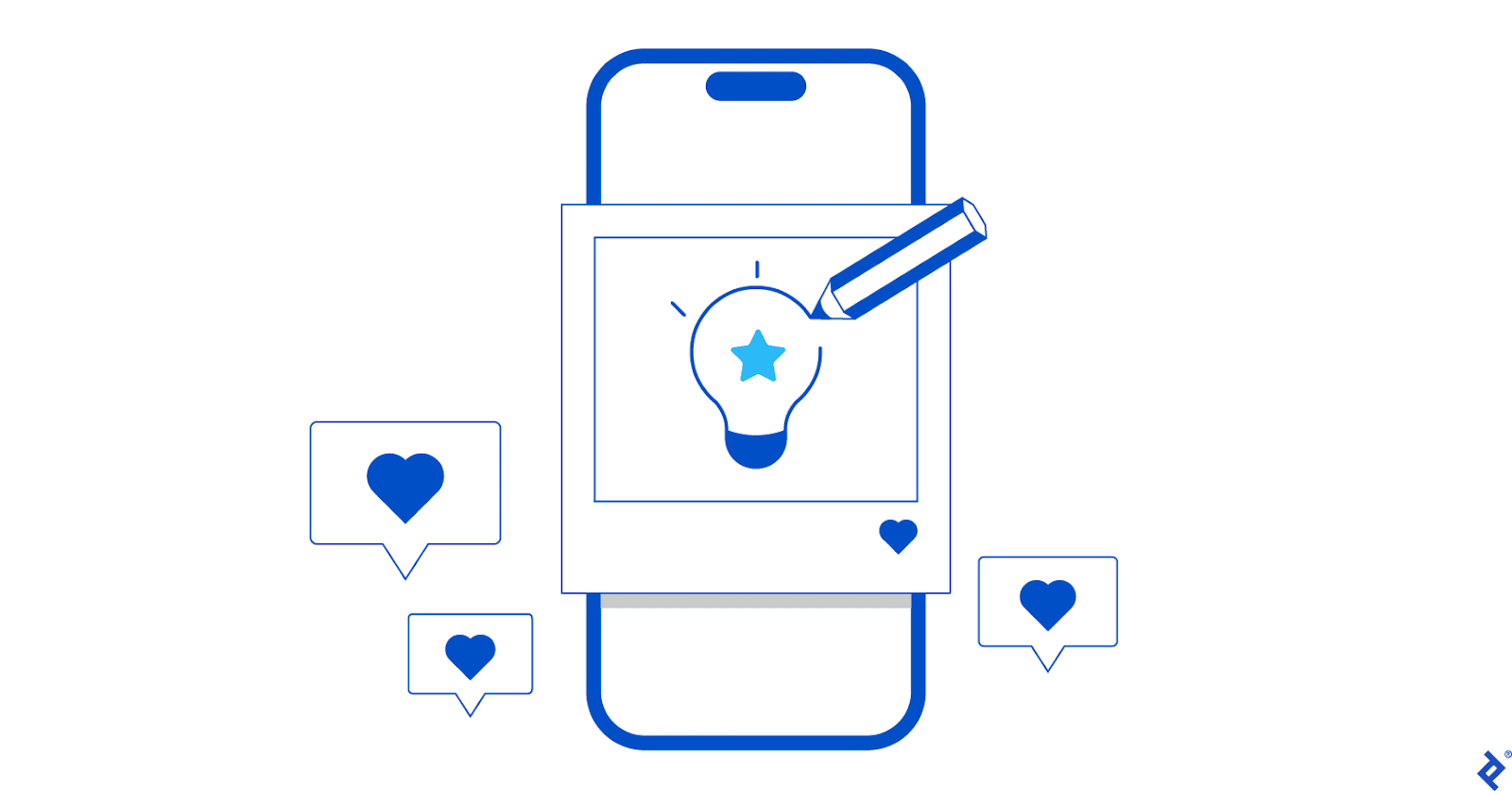 An artistic graphic seen on a mobile device, surrounded by positive feedback.