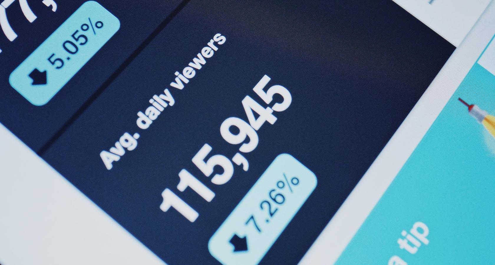 Web and mobile data on a dashboard showing average daily viewers number