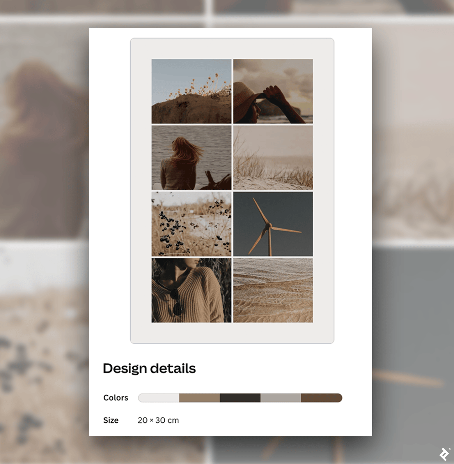 A mood board photo collage from Canva includes photos showcasing various shades of beige and gray.