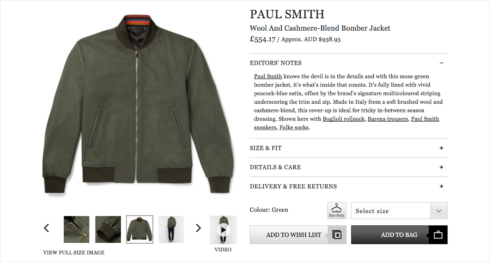 An example of product images with zoom and video features showing a jacket.