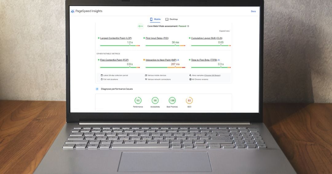laptop with core web vitals stats