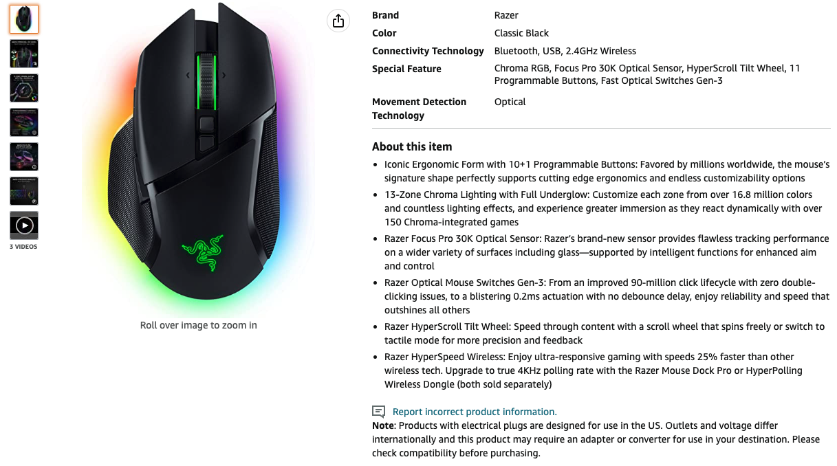 Razer mouse on Amazon