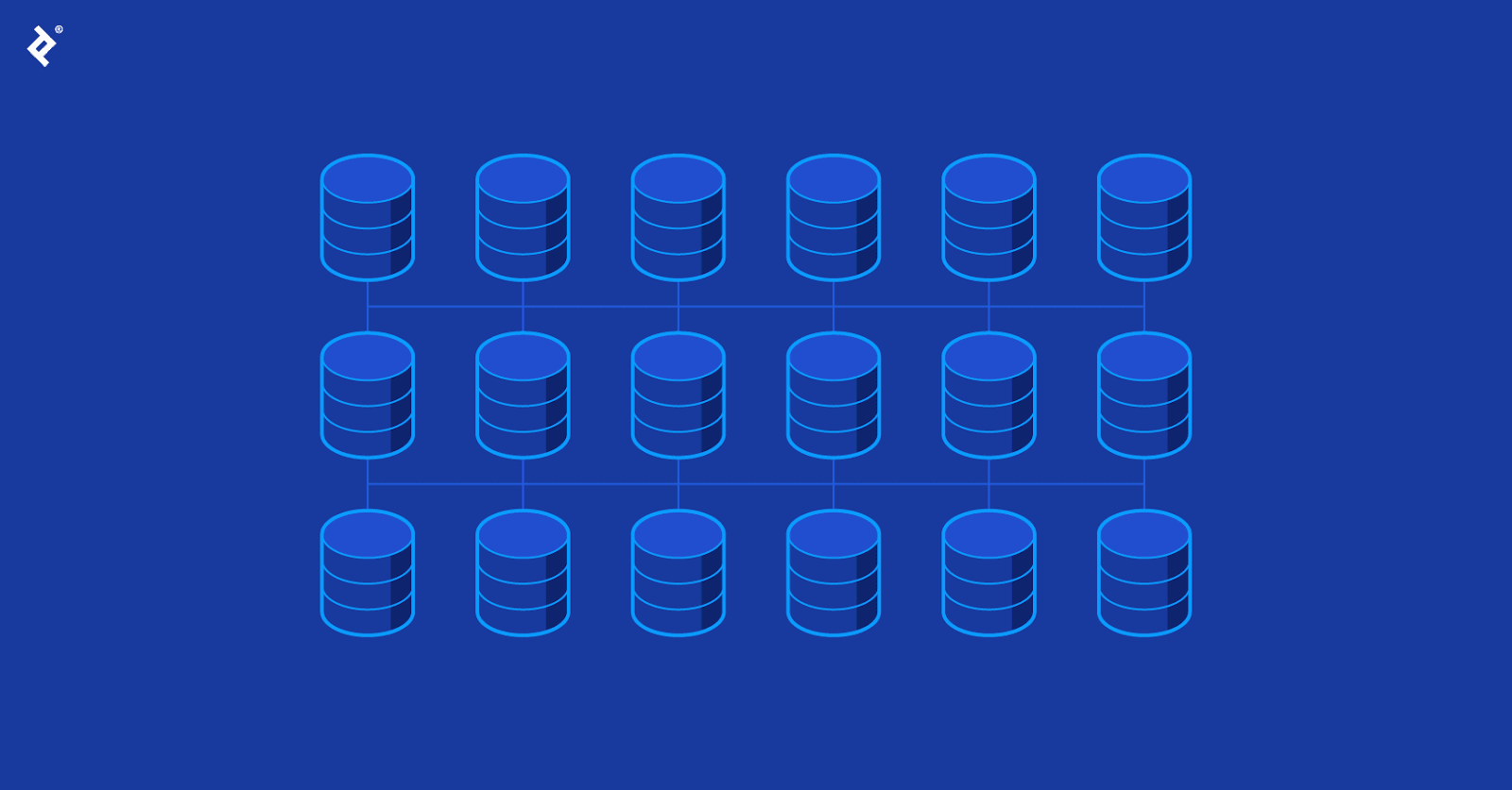 Abstract illustration of a distributed database cluster with interconnected storage nodes.