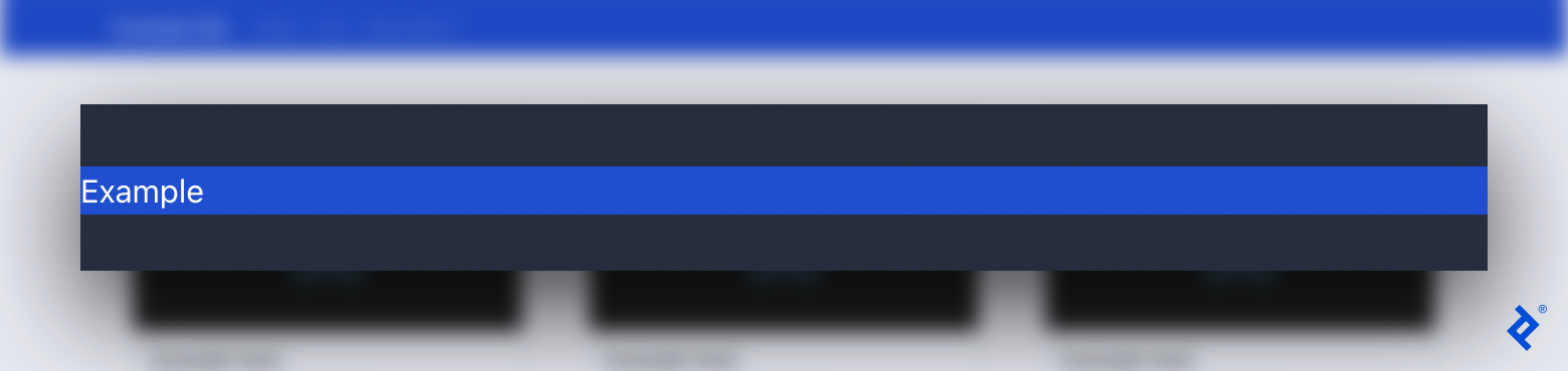 A gray background containing a blue, unpadded bar with white "Example" text, unpadded on the left side.