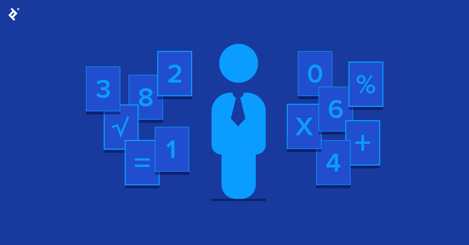 A silhouette of a person in a suit is surrounded by numbers and math symbols.