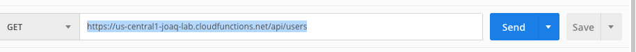 The API URL loaded in the Postman field ready to fire as a GET request
