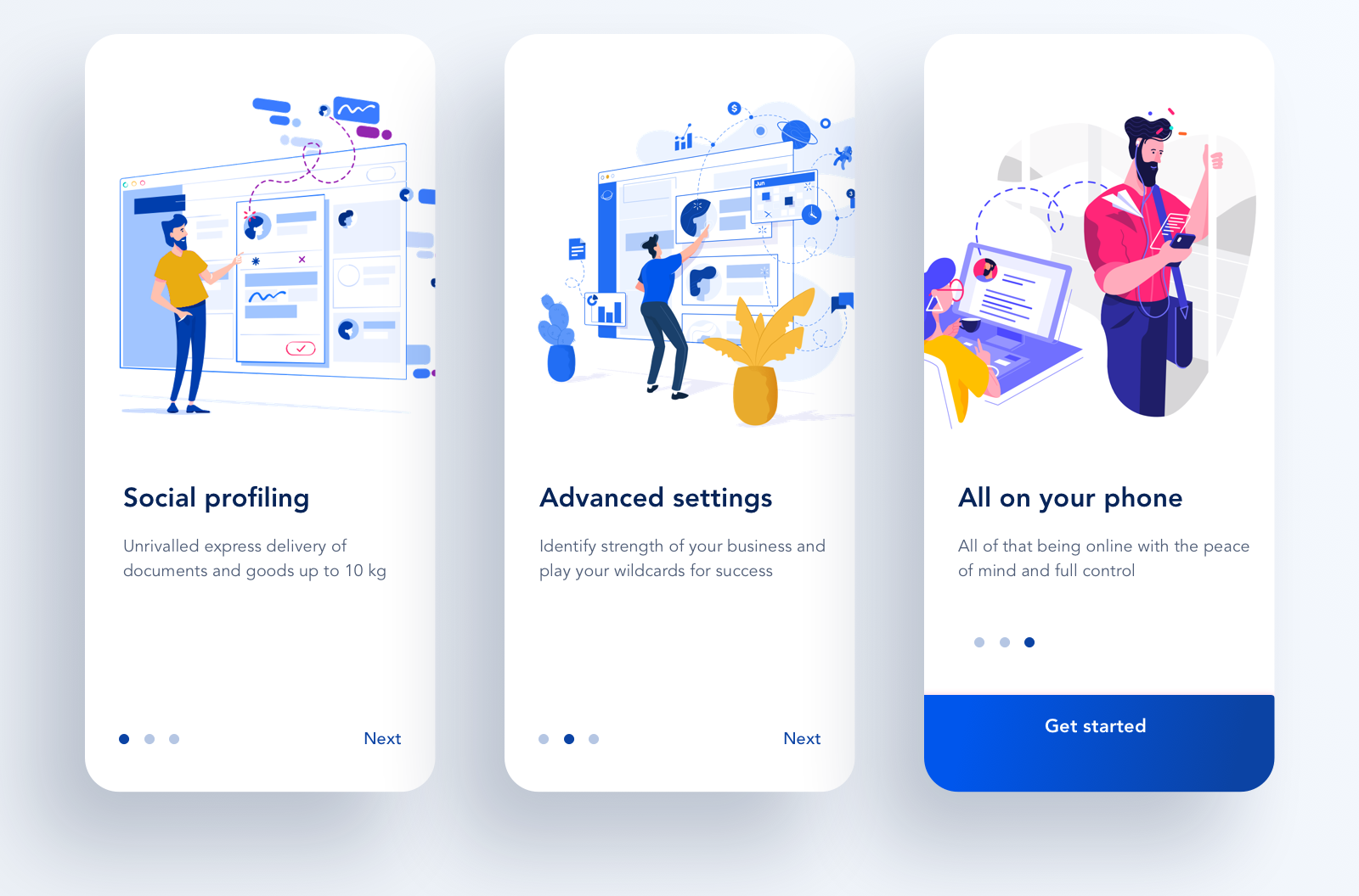 Cool illustrations used for mobile onboarding are part of the latest UX design trends