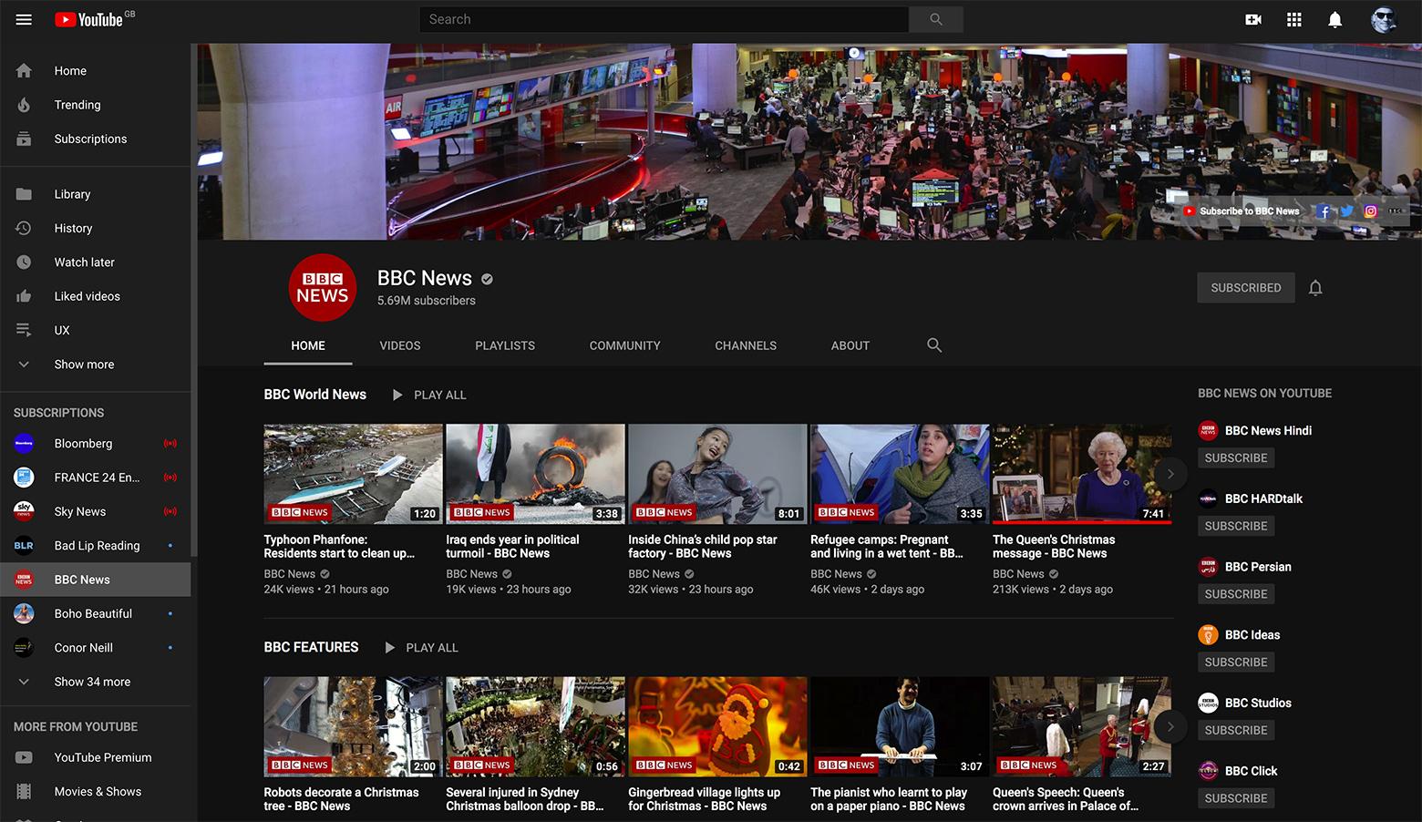 YouTube dark theme