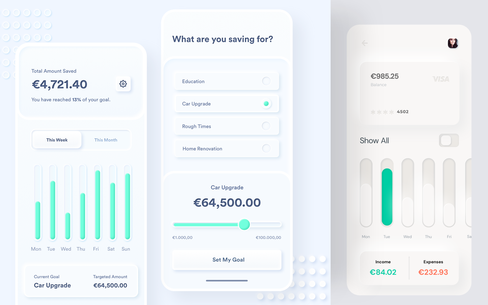Latest UX trends: Neumorphism app concepts