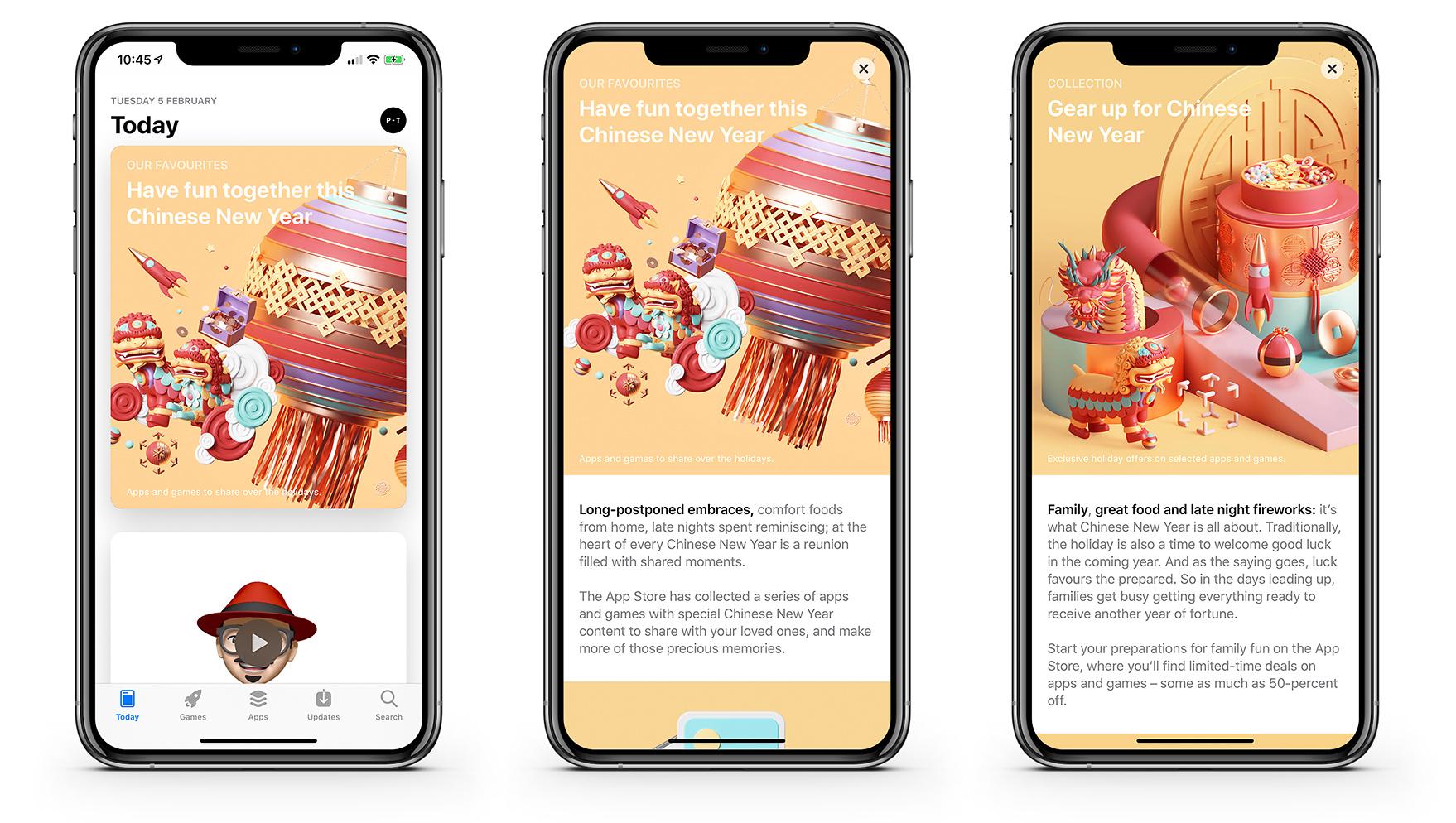 3D renders for Apple Chinese New Year promo 2019 UX design trend